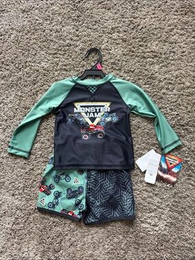Boys Monster Jam Rash Guard Swim Set NEW